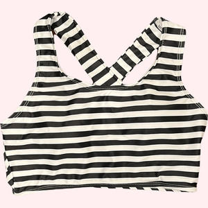 NWOT black and white stripes wrap back cross back tank bikini top size XS